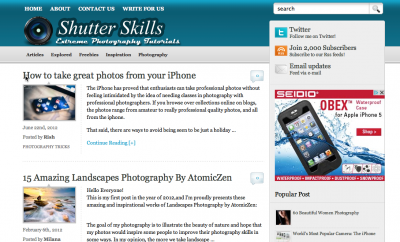 SocialWebCafe: Screen shot of shutterskills.com