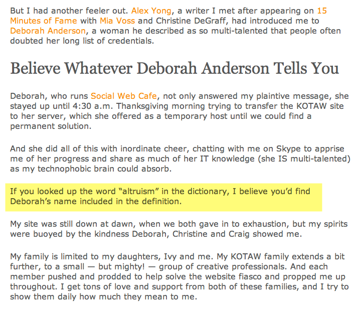 Katherine Kotaw's testimonial for Deborah Anderson